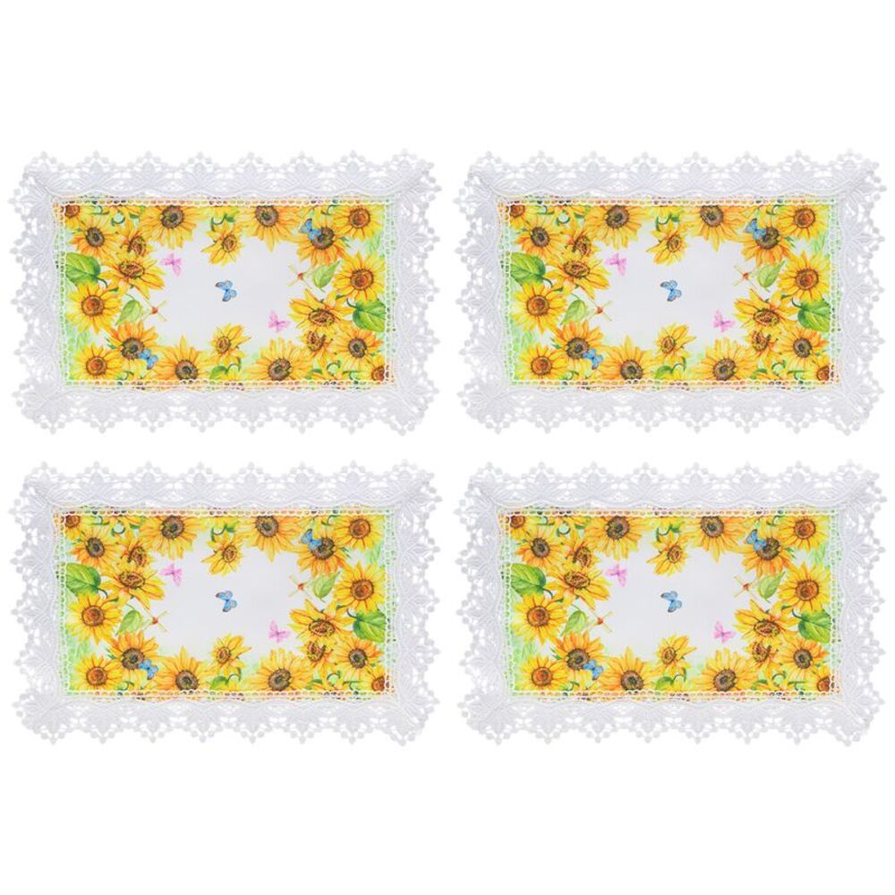 Sunflowers and Butterflies Elegant Lace Trimmed Placemat, 4 Pack